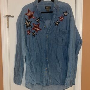 Vintage Coosa County Clothers 100% Cotton Denim Shirt with Star Embroidery